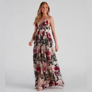 Windsor Charena Formal Embroidered Floral Tulle Dress